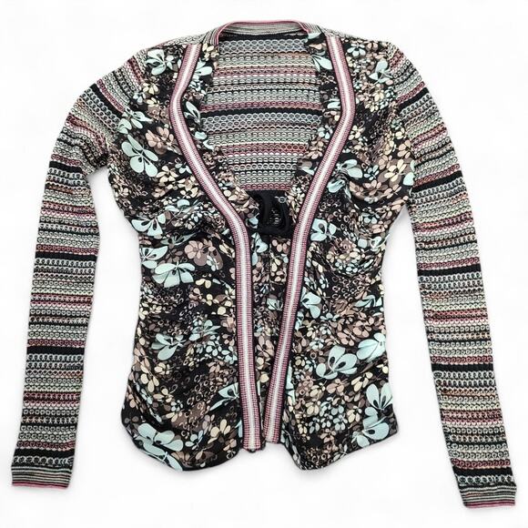 VTG Missoni Silk Wool Cardigan Sweater Tie Front Sheer Ruched Floral Feminine 40 - Picture 1 of 11